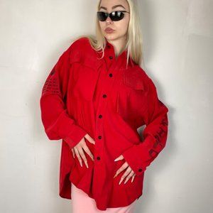 XL - Staffonly Guy Hold Red Button Up